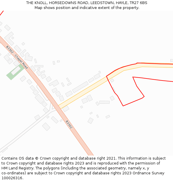 THE KNOLL, HORSEDOWNS ROAD, LEEDSTOWN, HAYLE, TR27 6BS: Location map and indicative extent of plot