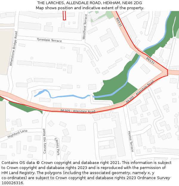 THE LARCHES, ALLENDALE ROAD, HEXHAM, NE46 2DG: Location map and indicative extent of plot