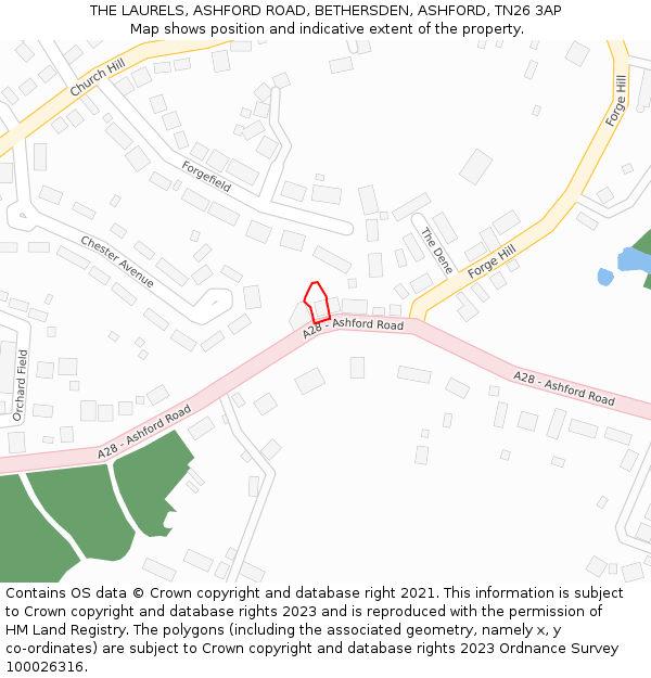 THE LAURELS, ASHFORD ROAD, BETHERSDEN, ASHFORD, TN26 3AP: Location map and indicative extent of plot