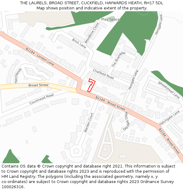 THE LAURELS, BROAD STREET, CUCKFIELD, HAYWARDS HEATH, RH17 5DL: Location map and indicative extent of plot