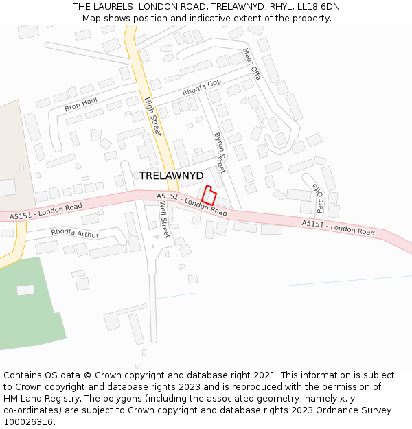 THE LAURELS, LONDON ROAD, TRELAWNYD, RHYL, LL18 6DN: Location map and indicative extent of plot