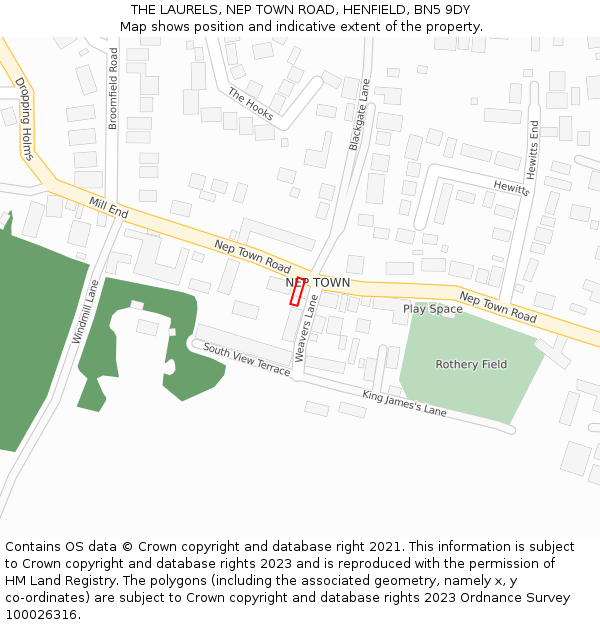 THE LAURELS, NEP TOWN ROAD, HENFIELD, BN5 9DY: Location map and indicative extent of plot