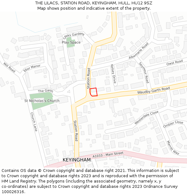 THE LILACS, STATION ROAD, KEYINGHAM, HULL, HU12 9SZ: Location map and indicative extent of plot