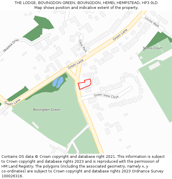 THE LODGE, BOVINGDON GREEN, BOVINGDON, HEMEL HEMPSTEAD, HP3 0LD: Location map and indicative extent of plot