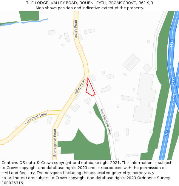 THE LODGE, VALLEY ROAD, BOURNHEATH, BROMSGROVE, B61 9JB: Location map and indicative extent of plot