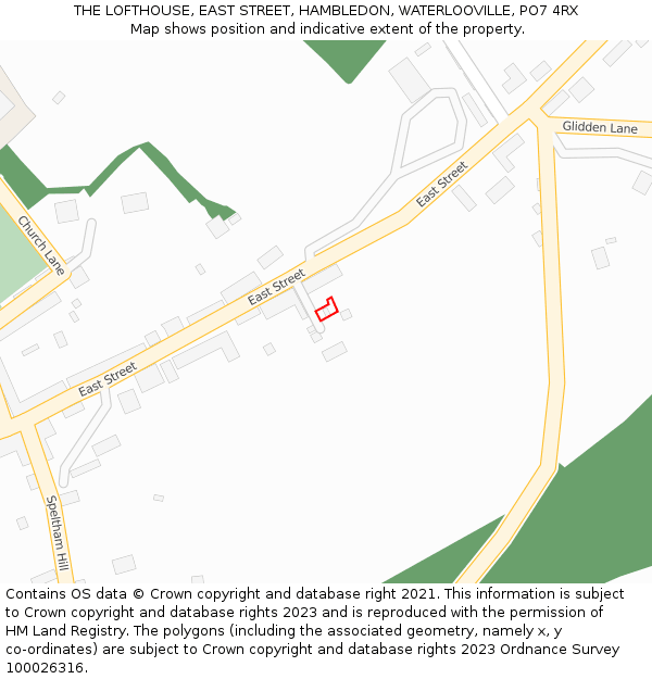 THE LOFTHOUSE, EAST STREET, HAMBLEDON, WATERLOOVILLE, PO7 4RX: Location map and indicative extent of plot