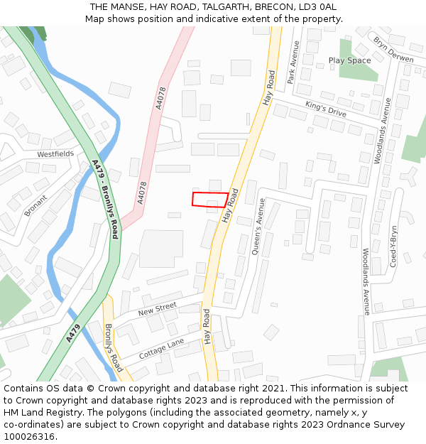 THE MANSE, HAY ROAD, TALGARTH, BRECON, LD3 0AL: Location map and indicative extent of plot