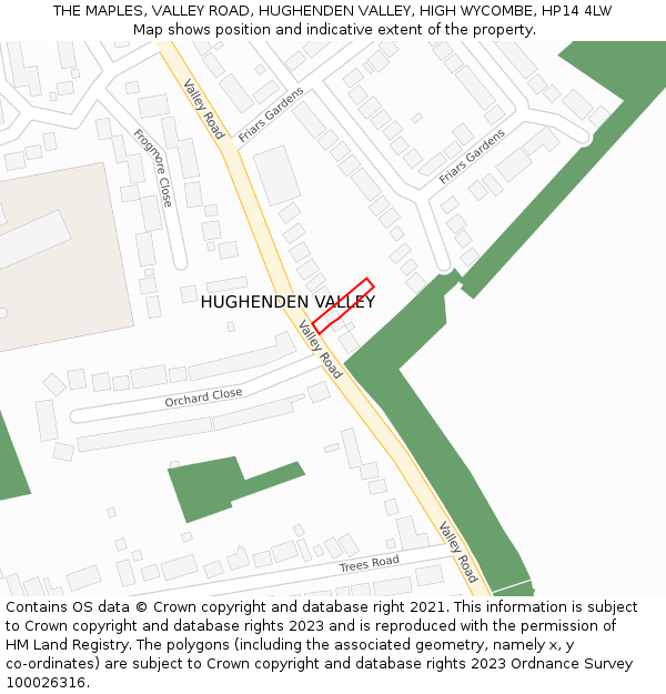 THE MAPLES, VALLEY ROAD, HUGHENDEN VALLEY, HIGH WYCOMBE, HP14 4LW: Location map and indicative extent of plot