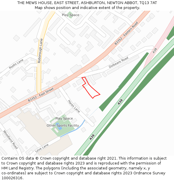 THE MEWS HOUSE, EAST STREET, ASHBURTON, NEWTON ABBOT, TQ13 7AT: Location map and indicative extent of plot