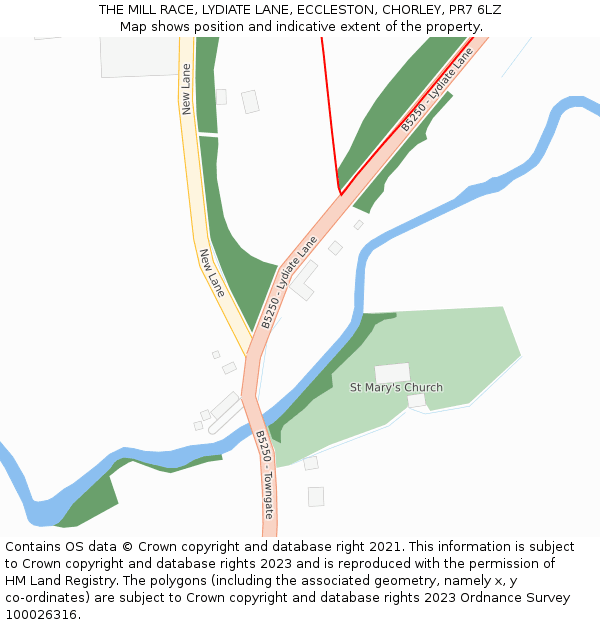 THE MILL RACE, LYDIATE LANE, ECCLESTON, CHORLEY, PR7 6LZ: Location map and indicative extent of plot