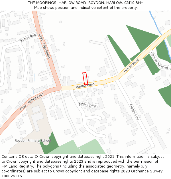 THE MOORINGS, HARLOW ROAD, ROYDON, HARLOW, CM19 5HH: Location map and indicative extent of plot