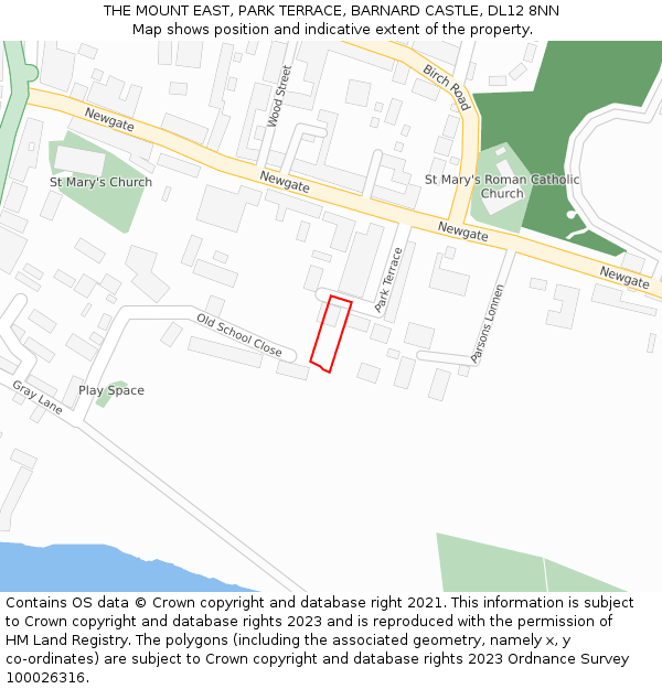 THE MOUNT EAST, PARK TERRACE, BARNARD CASTLE, DL12 8NN: Location map and indicative extent of plot