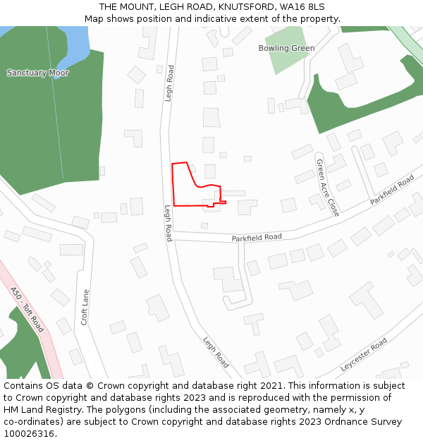 THE MOUNT, LEGH ROAD, KNUTSFORD, WA16 8LS: Location map and indicative extent of plot