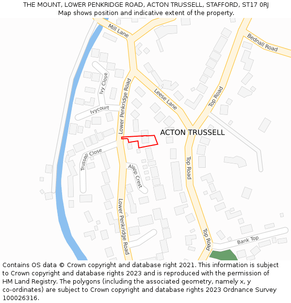 THE MOUNT, LOWER PENKRIDGE ROAD, ACTON TRUSSELL, STAFFORD, ST17 0RJ: Location map and indicative extent of plot