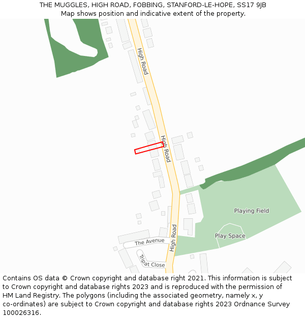 THE MUGGLES, HIGH ROAD, FOBBING, STANFORD-LE-HOPE, SS17 9JB: Location map and indicative extent of plot
