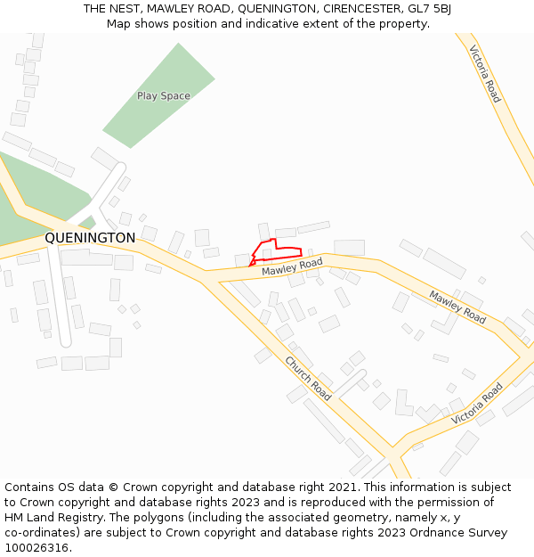 THE NEST, MAWLEY ROAD, QUENINGTON, CIRENCESTER, GL7 5BJ: Location map and indicative extent of plot