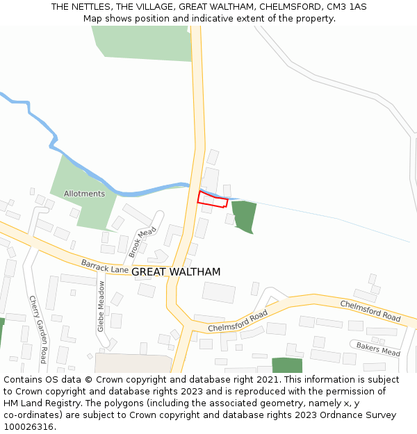 THE NETTLES, THE VILLAGE, GREAT WALTHAM, CHELMSFORD, CM3 1AS: Location map and indicative extent of plot