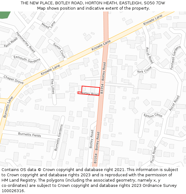 THE NEW PLACE, BOTLEY ROAD, HORTON HEATH, EASTLEIGH, SO50 7DW: Location map and indicative extent of plot