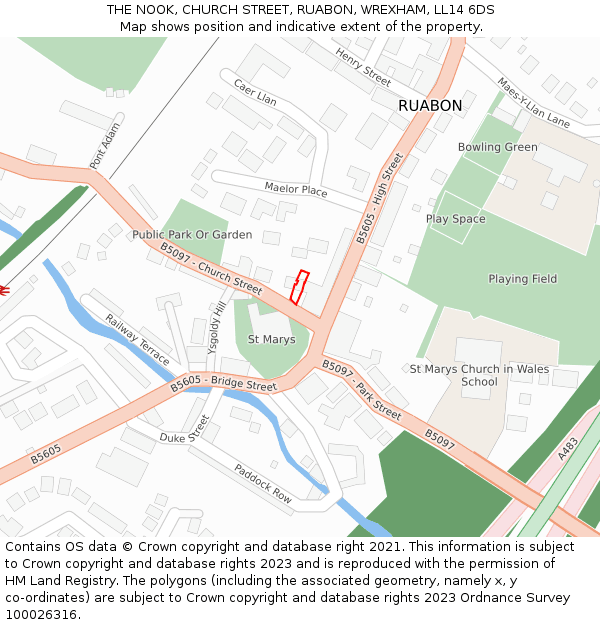 THE NOOK, CHURCH STREET, RUABON, WREXHAM, LL14 6DS: Location map and indicative extent of plot