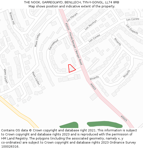 THE NOOK, GARREGLWYD, BENLLECH, TYN-Y-GONGL, LL74 8RB: Location map and indicative extent of plot