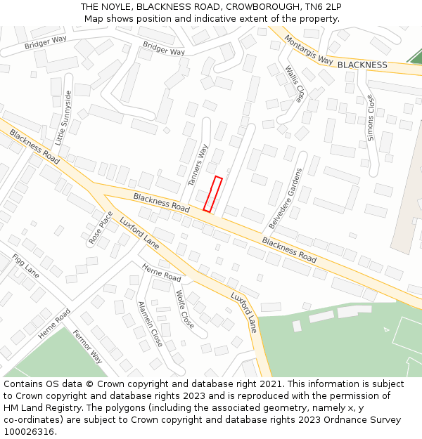 THE NOYLE, BLACKNESS ROAD, CROWBOROUGH, TN6 2LP: Location map and indicative extent of plot