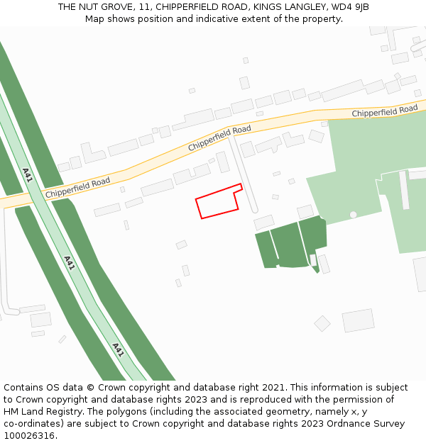 THE NUT GROVE, 11, CHIPPERFIELD ROAD, KINGS LANGLEY, WD4 9JB: Location map and indicative extent of plot
