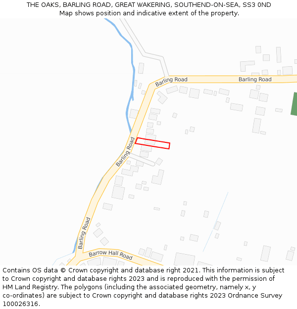 THE OAKS, BARLING ROAD, GREAT WAKERING, SOUTHEND-ON-SEA, SS3 0ND: Location map and indicative extent of plot