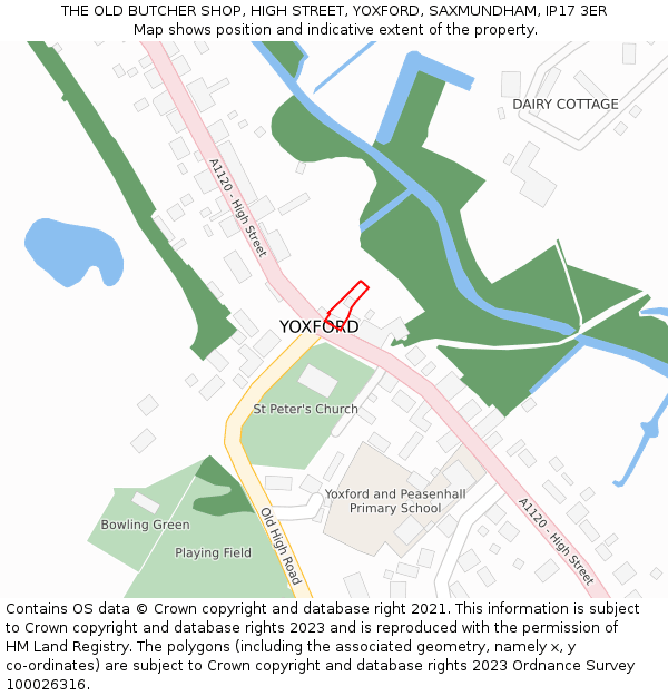 THE OLD BUTCHER SHOP, HIGH STREET, YOXFORD, SAXMUNDHAM, IP17 3ER: Location map and indicative extent of plot