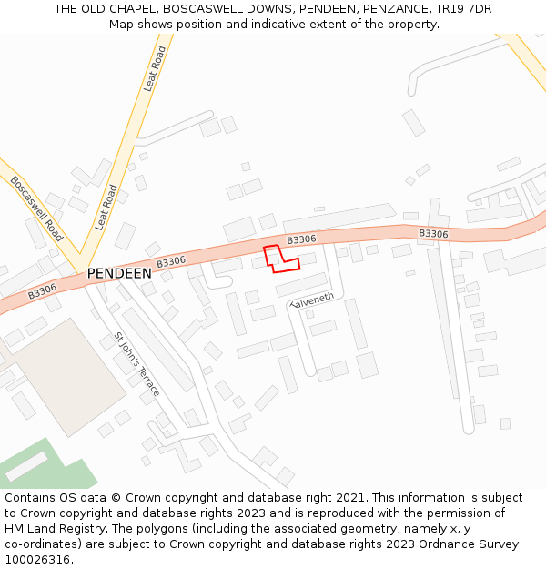 THE OLD CHAPEL, BOSCASWELL DOWNS, PENDEEN, PENZANCE, TR19 7DR: Location map and indicative extent of plot