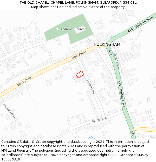 THE OLD CHAPEL, CHAPEL LANE, FOLKINGHAM, SLEAFORD, NG34 0SL: Location map and indicative extent of plot