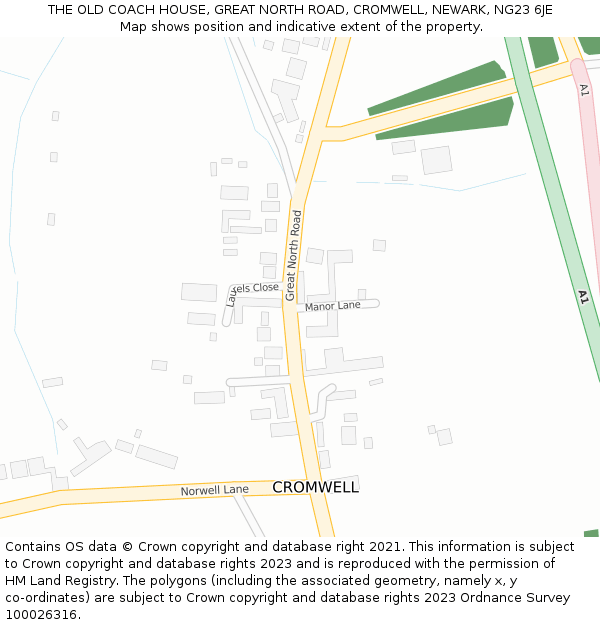 THE OLD COACH HOUSE, GREAT NORTH ROAD, CROMWELL, NEWARK, NG23 6JE: Location map and indicative extent of plot