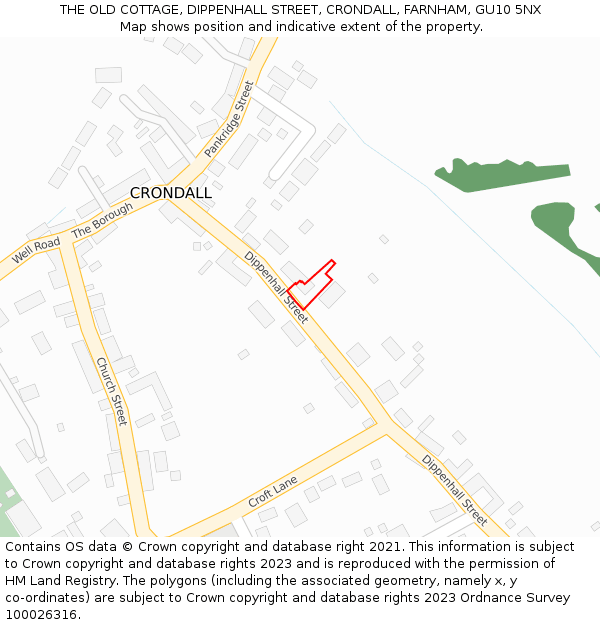 THE OLD COTTAGE, DIPPENHALL STREET, CRONDALL, FARNHAM, GU10 5NX: Location map and indicative extent of plot