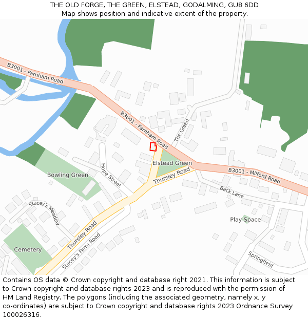 THE OLD FORGE, THE GREEN, ELSTEAD, GODALMING, GU8 6DD: Location map and indicative extent of plot