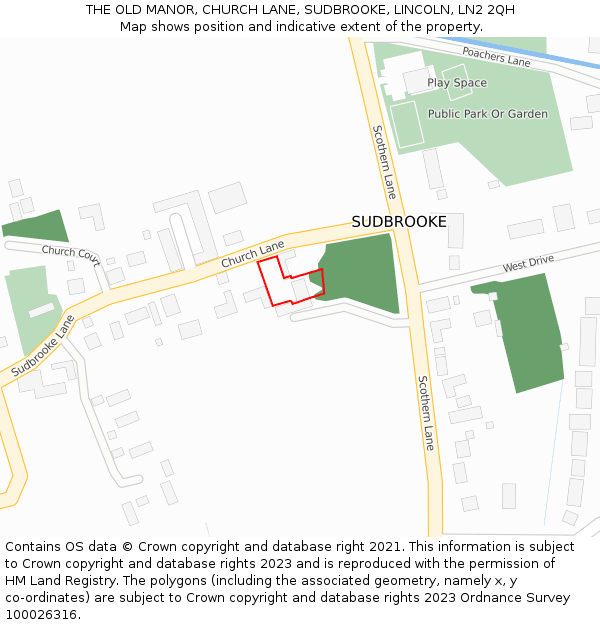 THE OLD MANOR, CHURCH LANE, SUDBROOKE, LINCOLN, LN2 2QH: Location map and indicative extent of plot