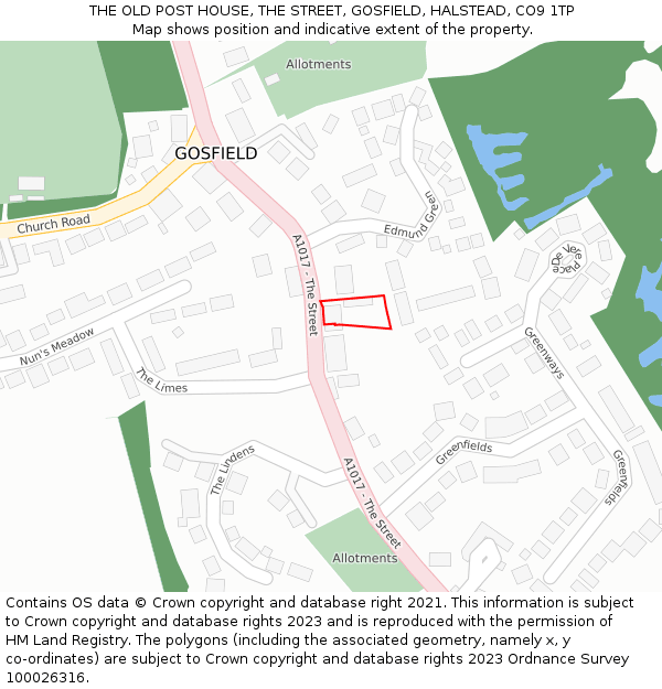 THE OLD POST HOUSE, THE STREET, GOSFIELD, HALSTEAD, CO9 1TP: Location map and indicative extent of plot