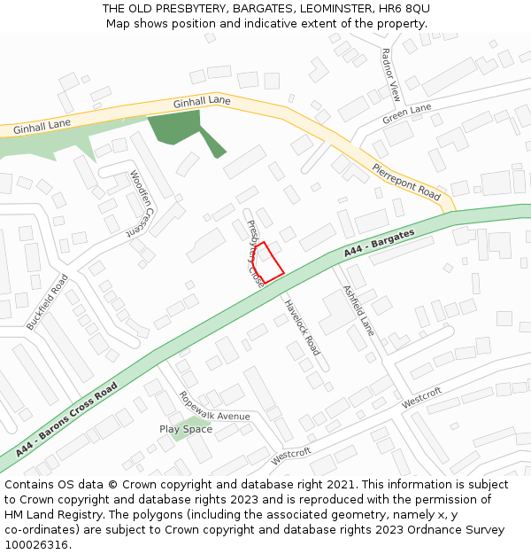 THE OLD PRESBYTERY, BARGATES, LEOMINSTER, HR6 8QU: Location map and indicative extent of plot