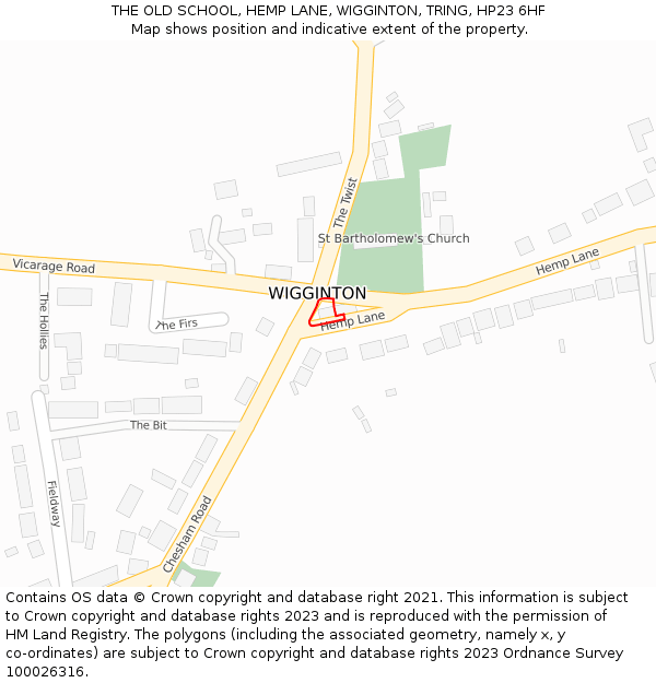 THE OLD SCHOOL, HEMP LANE, WIGGINTON, TRING, HP23 6HF: Location map and indicative extent of plot