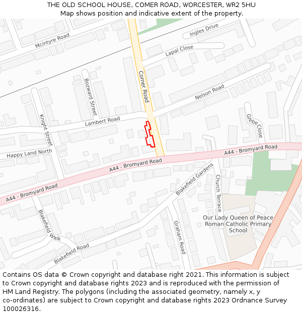 THE OLD SCHOOL HOUSE, COMER ROAD, WORCESTER, WR2 5HU: Location map and indicative extent of plot