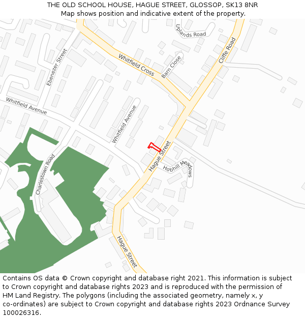 THE OLD SCHOOL HOUSE, HAGUE STREET, GLOSSOP, SK13 8NR: Location map and indicative extent of plot