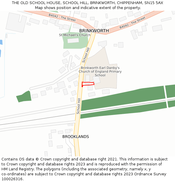 THE OLD SCHOOL HOUSE, SCHOOL HILL, BRINKWORTH, CHIPPENHAM, SN15 5AX: Location map and indicative extent of plot