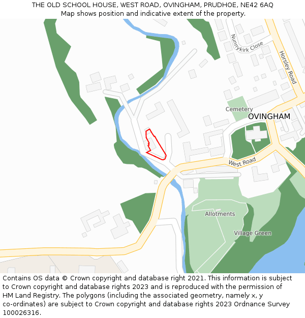 THE OLD SCHOOL HOUSE, WEST ROAD, OVINGHAM, PRUDHOE, NE42 6AQ: Location map and indicative extent of plot