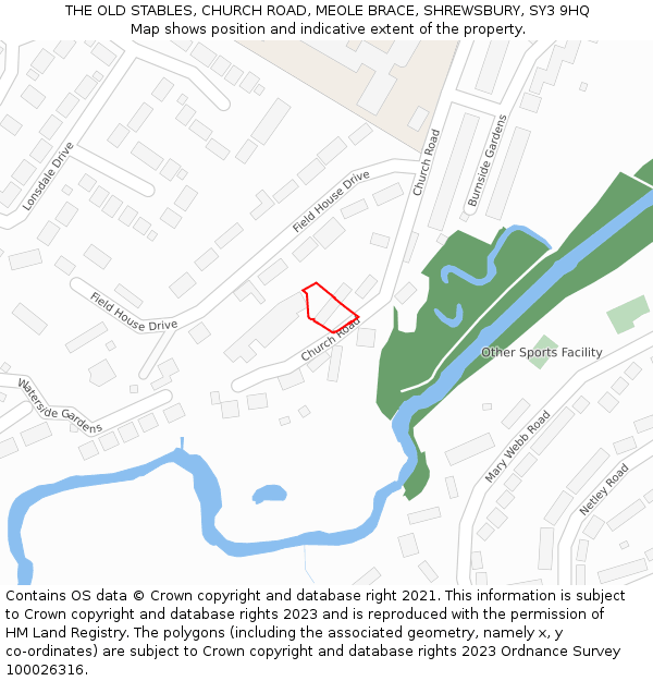 THE OLD STABLES, CHURCH ROAD, MEOLE BRACE, SHREWSBURY, SY3 9HQ: Location map and indicative extent of plot