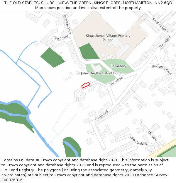 THE OLD STABLES, CHURCH VIEW, THE GREEN, KINGSTHORPE, NORTHAMPTON, NN2 6QD: Location map and indicative extent of plot