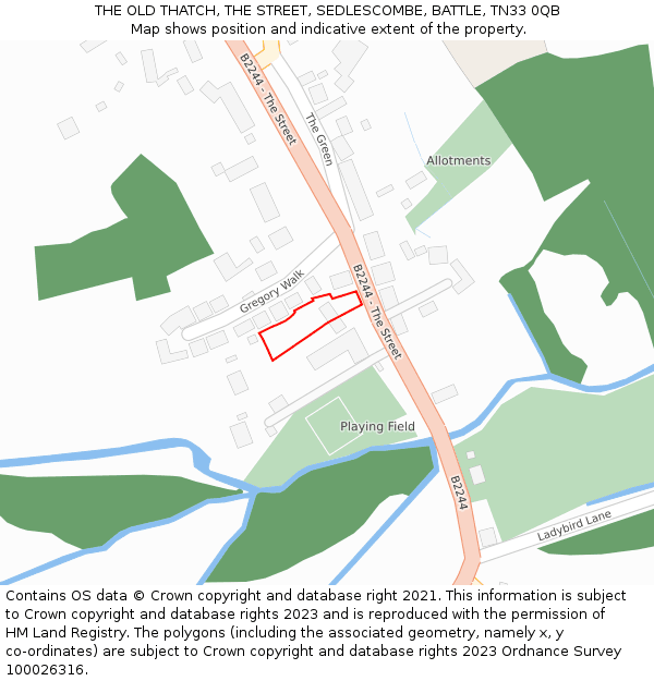 THE OLD THATCH, THE STREET, SEDLESCOMBE, BATTLE, TN33 0QB: Location map and indicative extent of plot