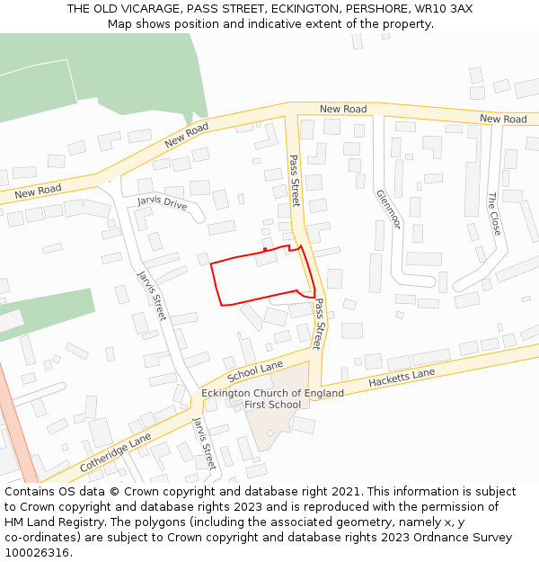 THE OLD VICARAGE, PASS STREET, ECKINGTON, PERSHORE, WR10 3AX: Location map and indicative extent of plot