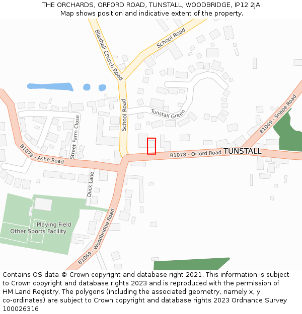 THE ORCHARDS, ORFORD ROAD, TUNSTALL, WOODBRIDGE, IP12 2JA: Location map and indicative extent of plot