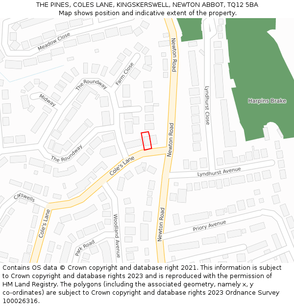 THE PINES, COLES LANE, KINGSKERSWELL, NEWTON ABBOT, TQ12 5BA: Location map and indicative extent of plot