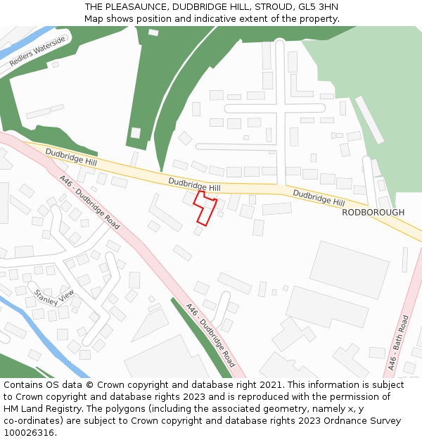 THE PLEASAUNCE, DUDBRIDGE HILL, STROUD, GL5 3HN: Location map and indicative extent of plot