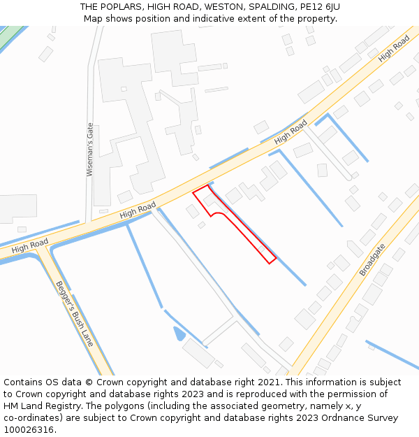 THE POPLARS, HIGH ROAD, WESTON, SPALDING, PE12 6JU: Location map and indicative extent of plot