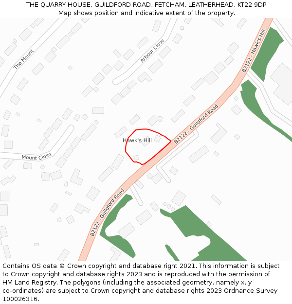 THE QUARRY HOUSE, GUILDFORD ROAD, FETCHAM, LEATHERHEAD, KT22 9DP: Location map and indicative extent of plot